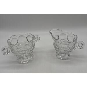 Vintage Heisey Glass Clear Whirlpool Provincial Open Sugar And Creamer Set